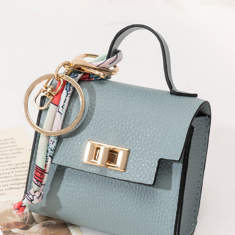 Mini Square Bag Pendant Keychain - High Quality Leather with Colorful Strap