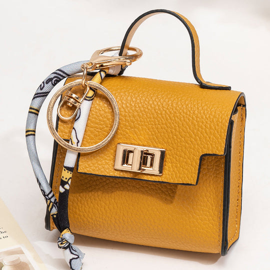 Mini Square Bag Pendant Keychain - High Quality Leather with Colorful Strap