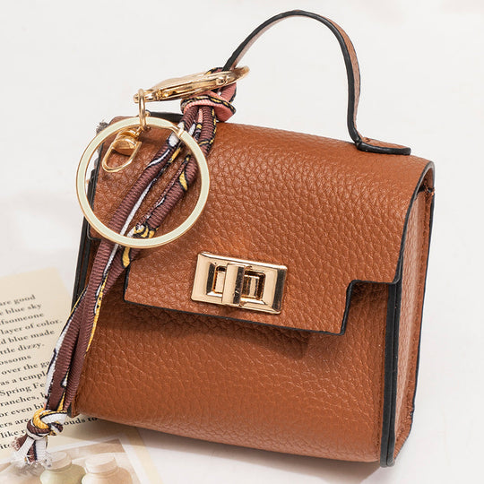 Mini Square Bag Pendant Keychain - High Quality Leather with Colorful Strap