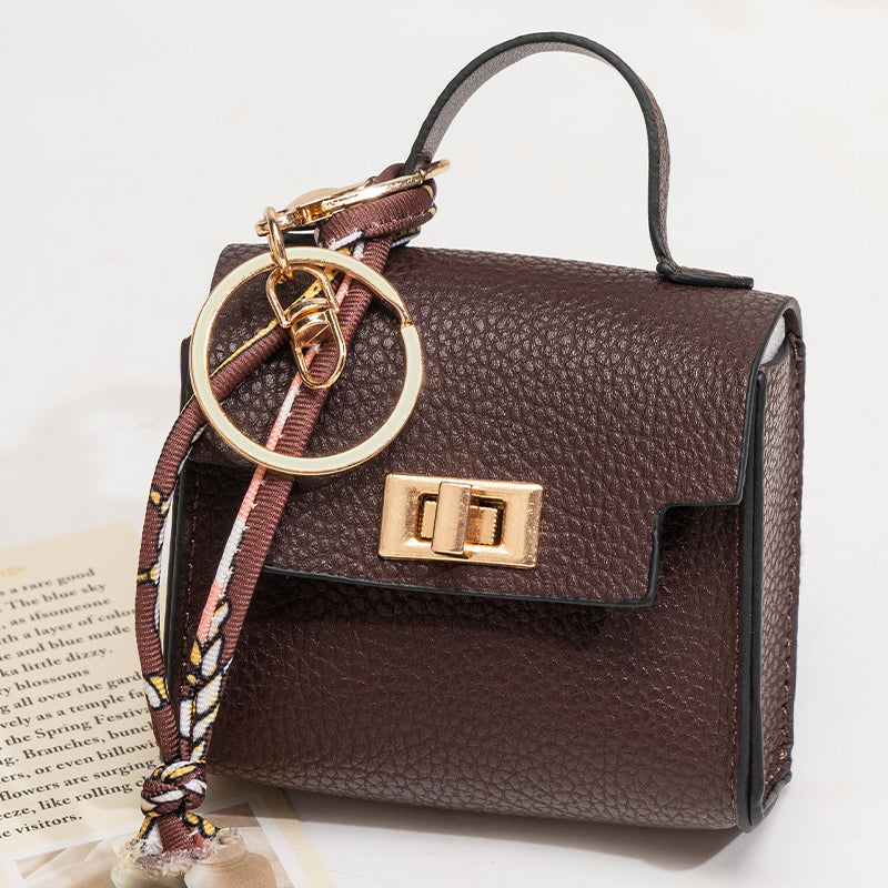 Mini Square Bag Pendant Keychain - High Quality Leather with Colorful Strap