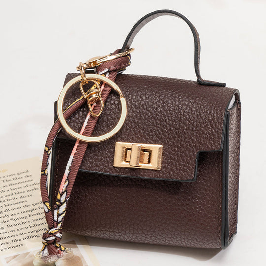 Mini Square Bag Pendant Keychain - High Quality Leather with Colorful Strap