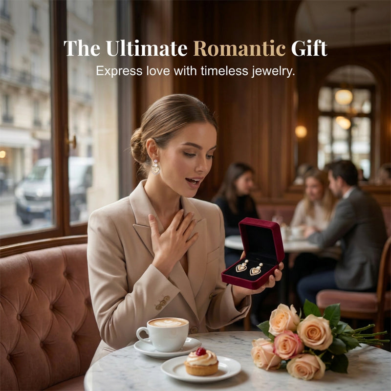 Women's Sparkling Double Heart Drop Earrings
