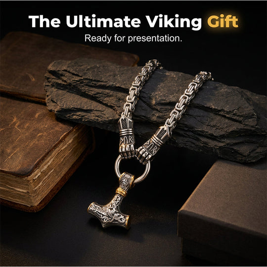🎉 2026 Sale — Over 51,000 Sold! ⚡ Viking Thor Hammer Pendant Necklace – Stainless Steel Byzantine Chain 🛡️