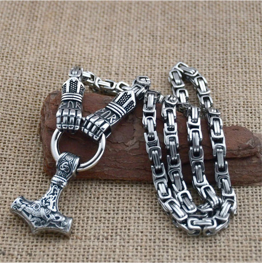 🎉 2026 Sale — Over 51,000 Sold! ⚡ Viking Thor Hammer Pendant Necklace – Stainless Steel Byzantine Chain 🛡️