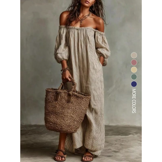 🎉 LIMITED TIME 50% OFF! 👗 Women's Off-Shoulder Maxi Dress – Lantern Sleeves, Relaxed Fit & Side Pockets 🌸
