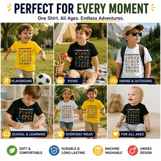 🔥🎁 New Arrival: Half-Price Offer 🔥 Children's T-shirt with Dinosaur and Letter Prints