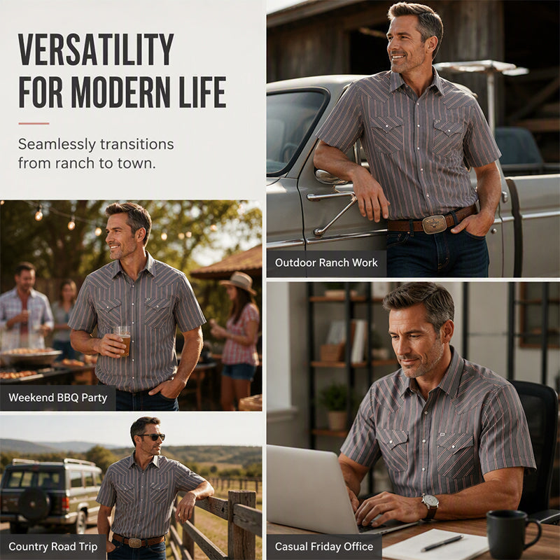 Men's Classic Fit Short Sleeve Striped Shirt