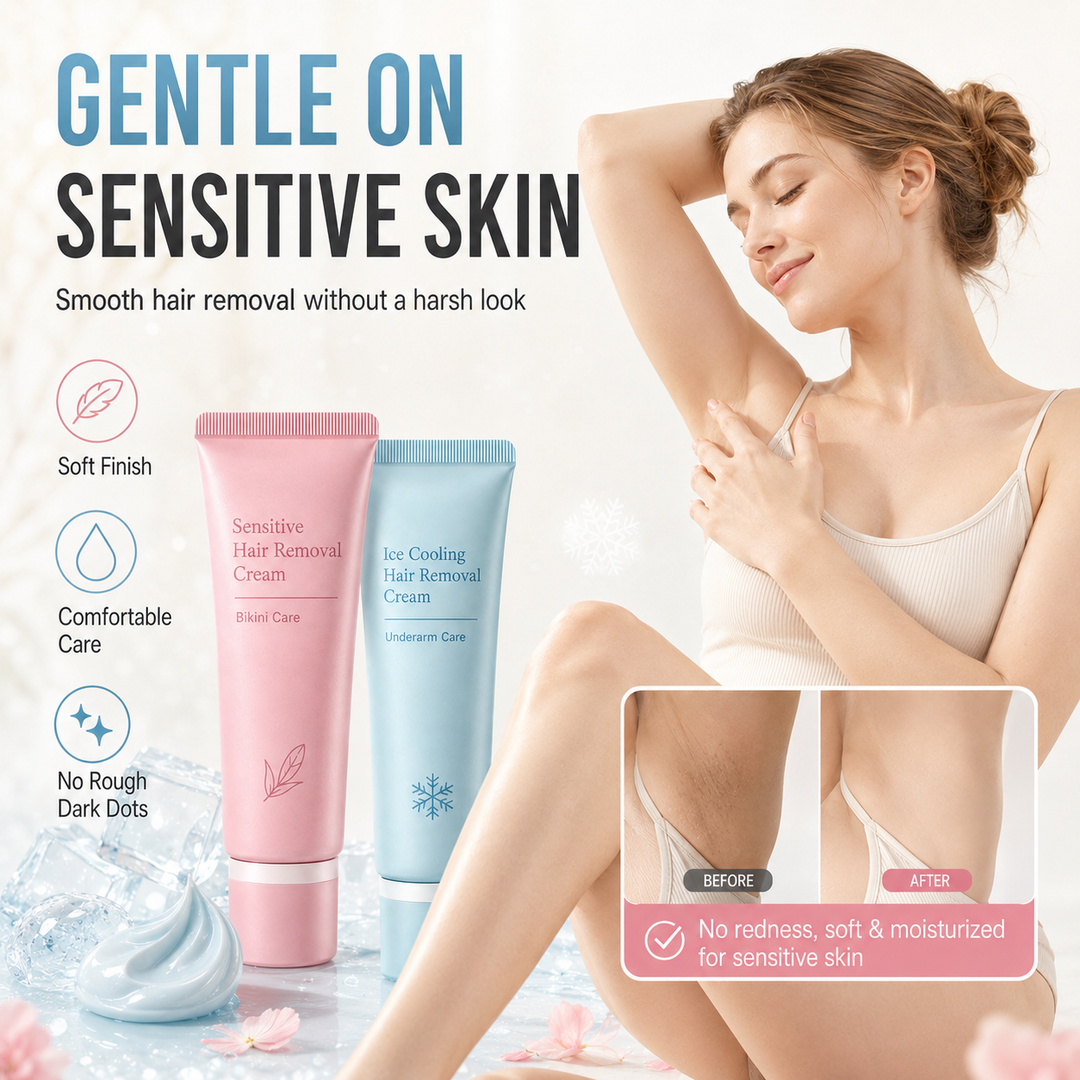 🥳🪒 50% OFF! Gentle Hair Removal Cream – Dual‑care for underarms & bikini area. Plant extracts soothe & moisturise – removes hair without irritation! ✨🛡️