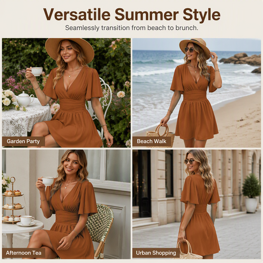 ✨ Women's Deep V-Neck Ruffle Sleeve Dress🖤 Classic Black Dress For Elegant Everyday Looks