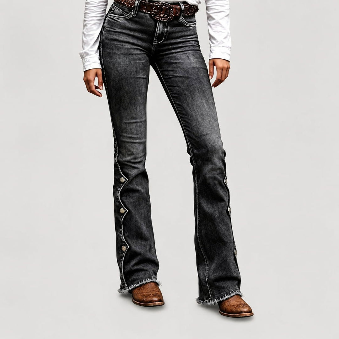 Women High Waisted Distressed Flare Jeans