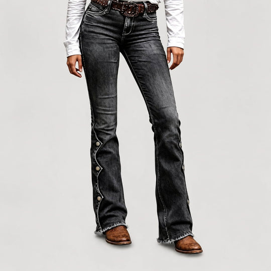 Women High Waisted Distressed Flare Jeans