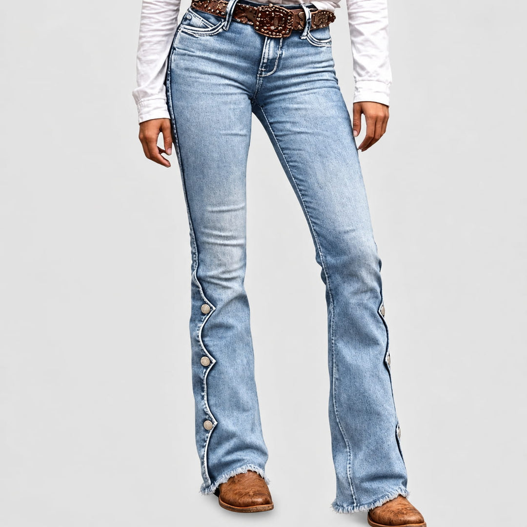 Women High Waisted Distressed Flare Jeans