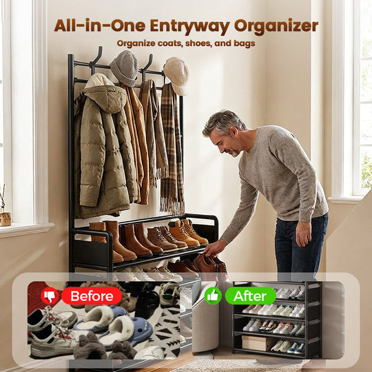 🏠 Save 50%! 🧥 Entryway Shoe & Coat Rack – Multi-functional, sturdy & space-saving ✨