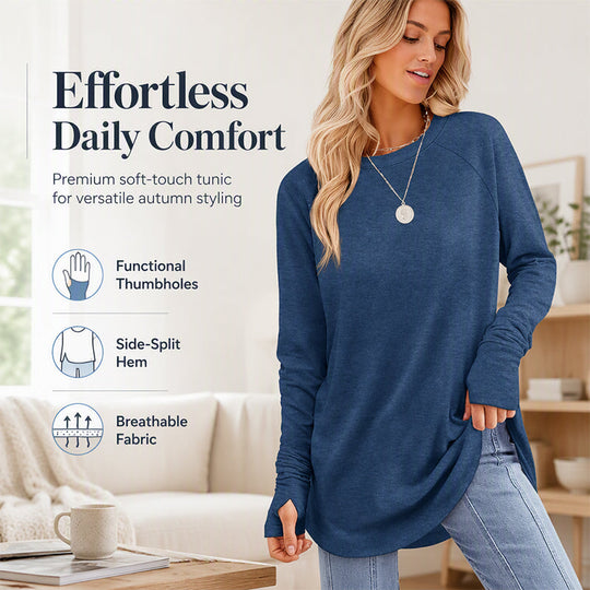 Women's Casual Crewneck Top with Thumbholes