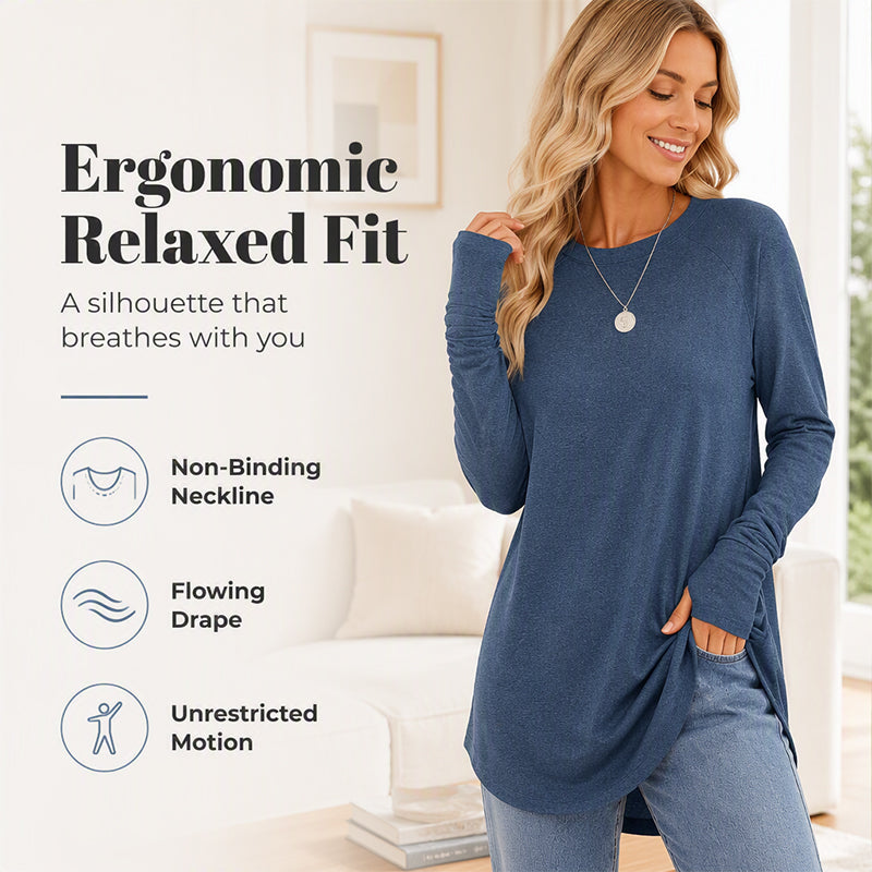Women's Casual Crewneck Top with Thumbholes