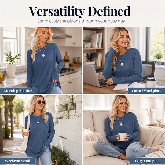 Women's Casual Crewneck Top with Thumbholes