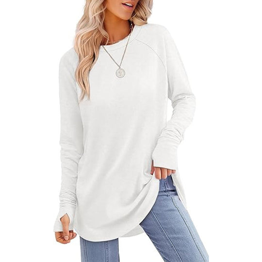 Women's Casual Crewneck Top with Thumbholes