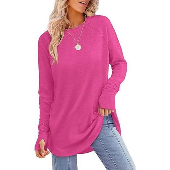 Women's Casual Crewneck Top with Thumbholes