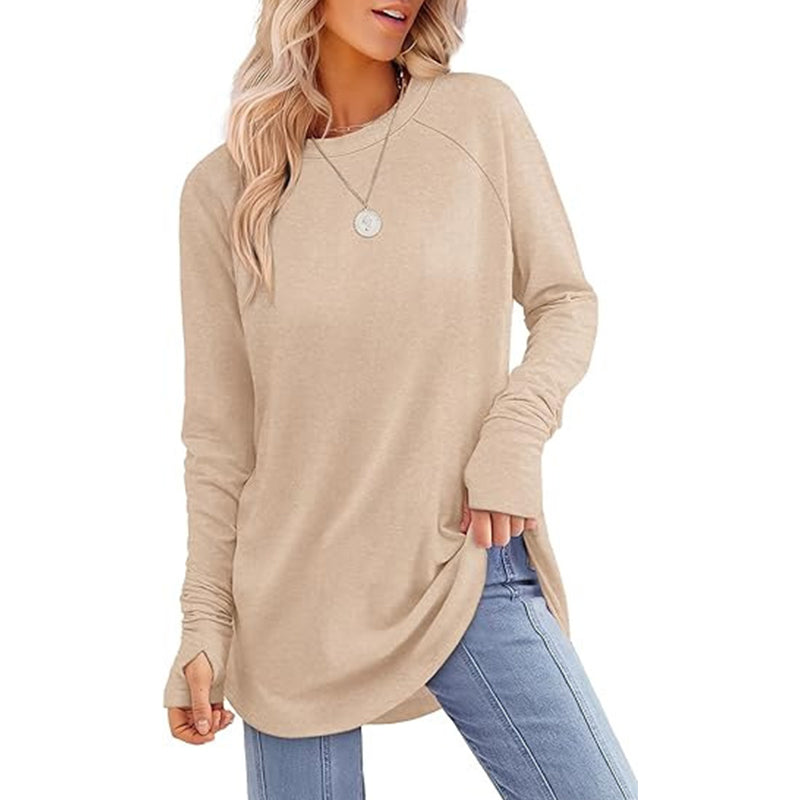 Women's Casual Crewneck Top with Thumbholes