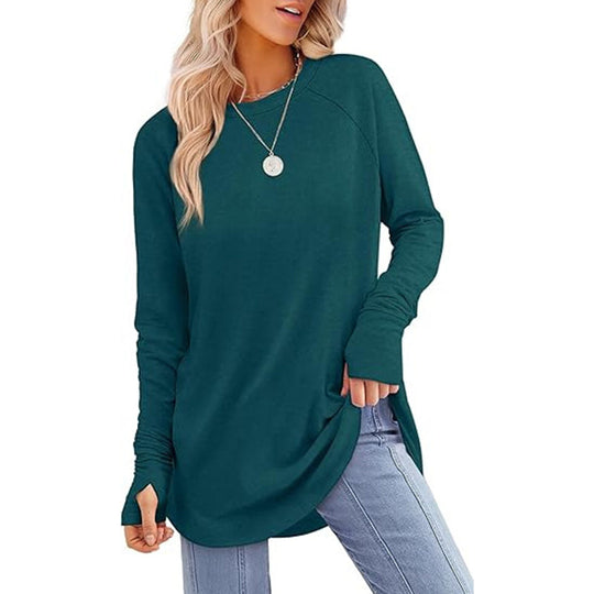 Women's Casual Crewneck Top with Thumbholes