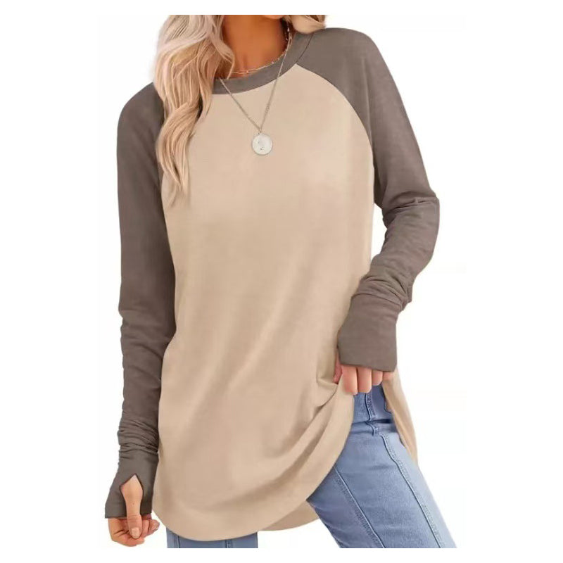 Women's Casual Crewneck Top with Thumbholes