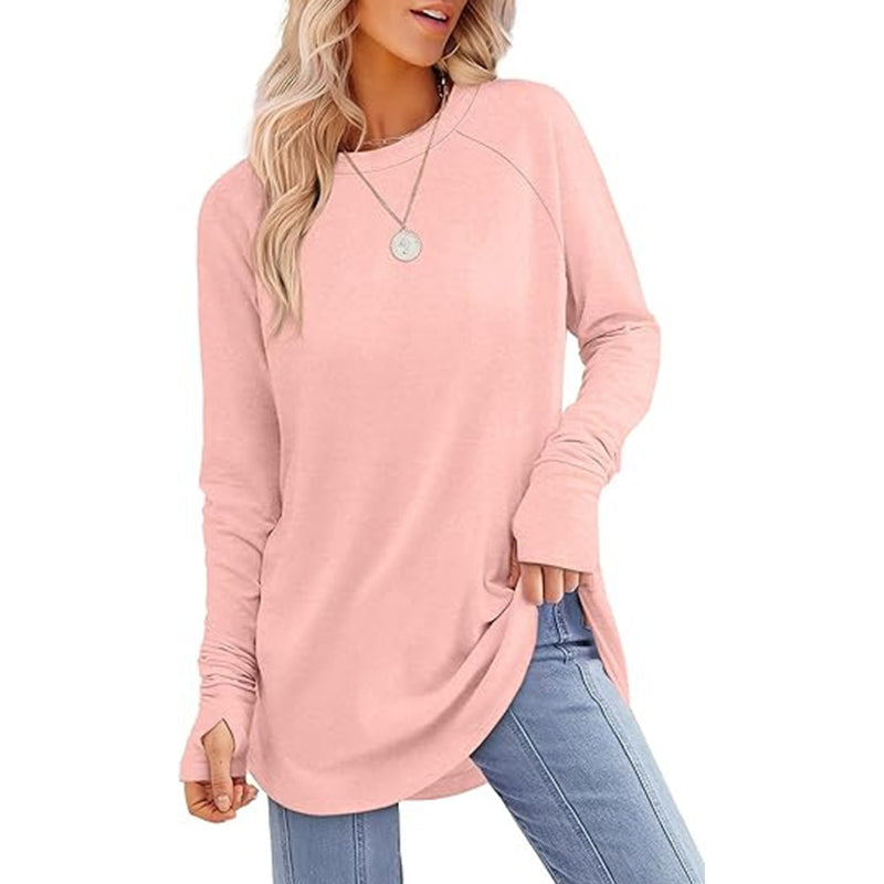 Women's Casual Crewneck Top with Thumbholes