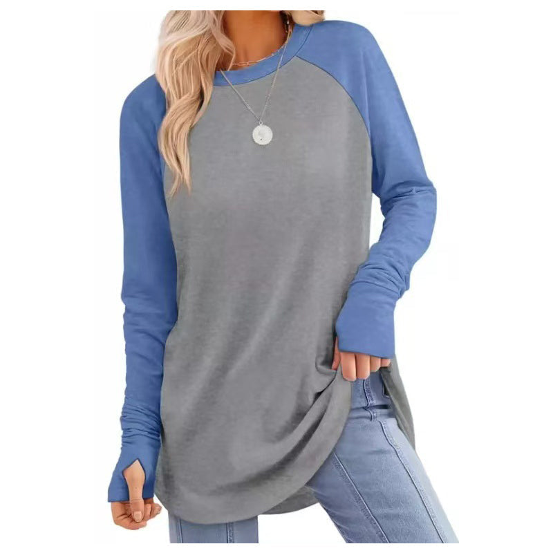 Women's Casual Crewneck Top with Thumbholes