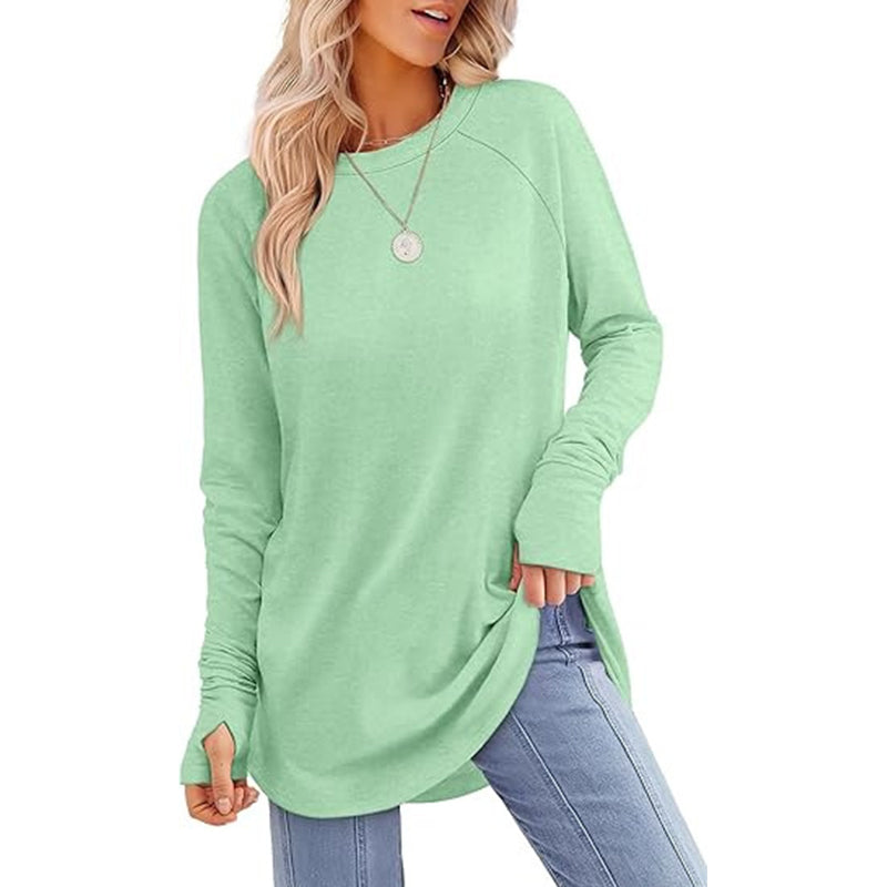 Women's Casual Crewneck Top with Thumbholes