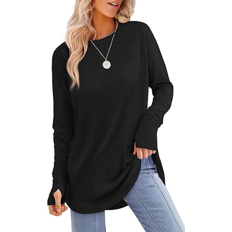 Women's Casual Crewneck Top with Thumbholes