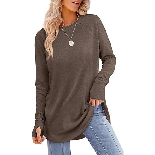 Women's Casual Crewneck Top with Thumbholes