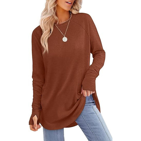 Women's Casual Crewneck Top with Thumbholes