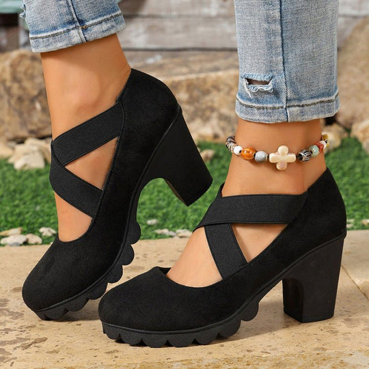 👠 Stable Steps, Retro Charm | Women's Crisscross Platform Mary Jane Heels