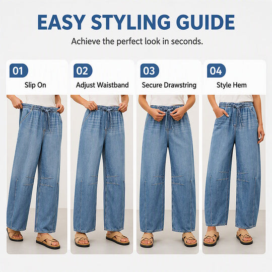 👖 Pull On & Go | Women's Elastic-Waist Relaxed Wide-Leg Jeans