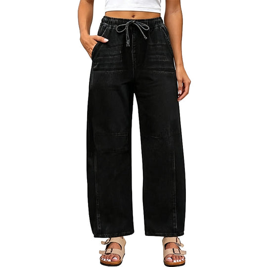 👖 Pull On & Go | Women's Elastic-Waist Relaxed Wide-Leg Jeans