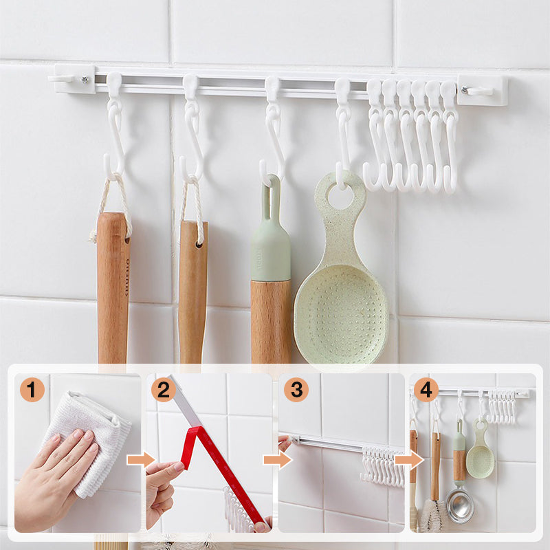 🍳 No-Drill Track Hooks: 10 Sliding Hooks, Strong Adhesive, Space-Saving