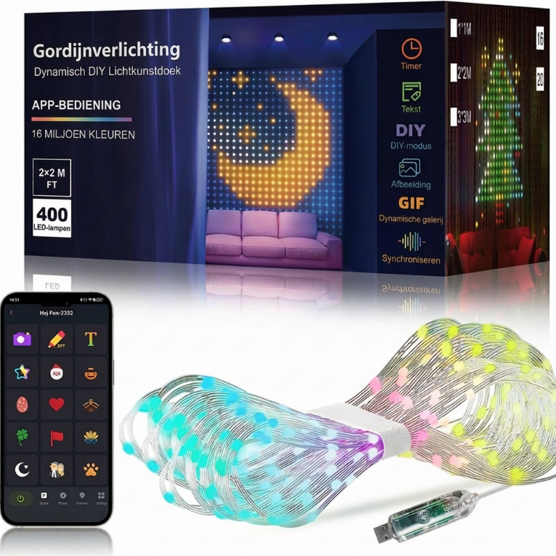 💥🌈 53% DISCOUNT! From ordinary lights to a spectacular light show! Draw patterns, add text or photos, and let the colors dance to the music – waterproof & USB-powered!