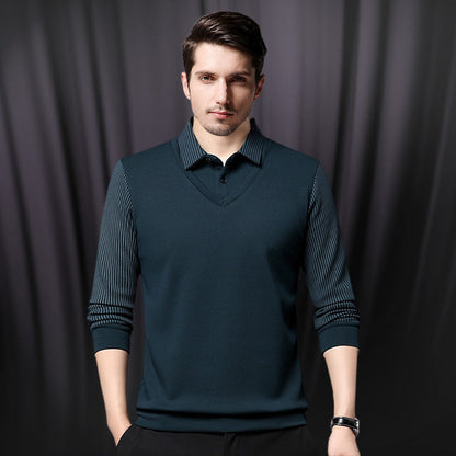 🔥HOT SALE 13.99🔥Men's Lapel Faux Two-Piece Knitted Shirt